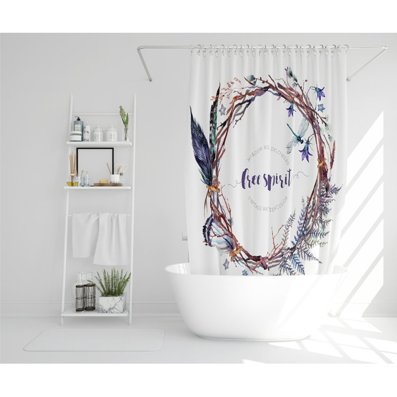Watercolor Boho Wreath Designer Shower Curtain
