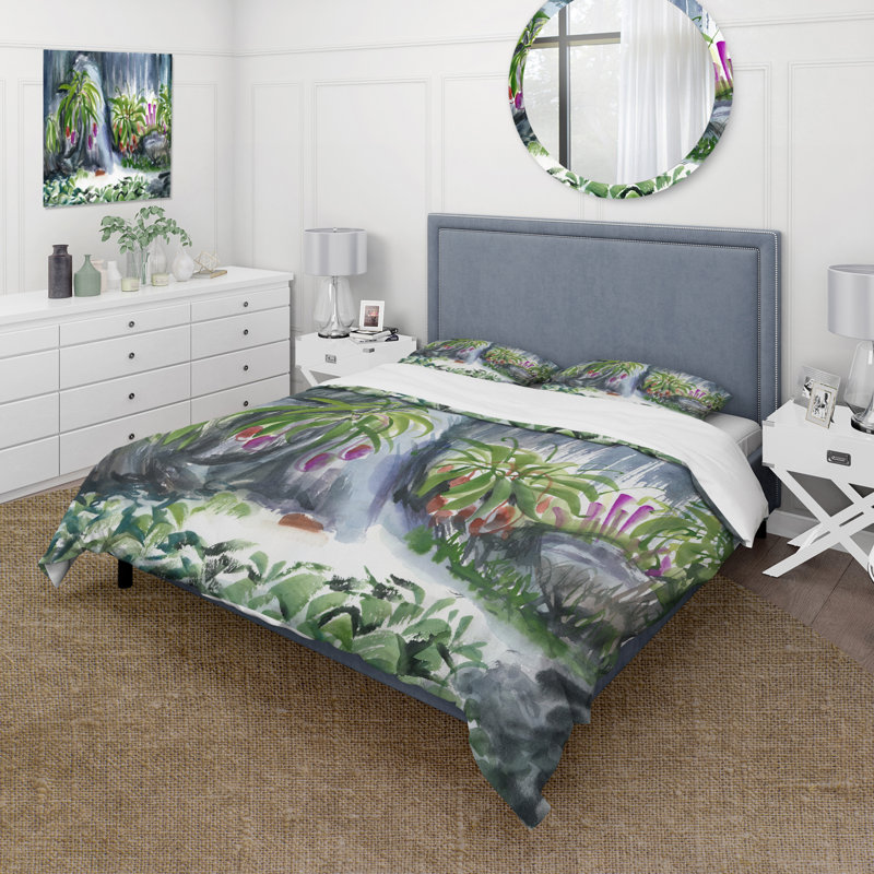 Tropical Plants Oasis - Ensemble de housse de couette Farmhouse - Microfibre de polyester