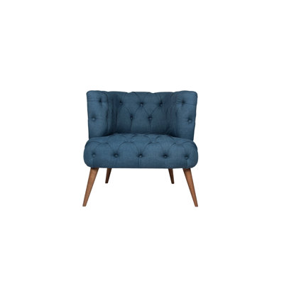 Élégant fauteuil à oreilles, bleu nuit, 29,5 po x 30,3 po x 31,5 po | Structure en bois massif, tissu 100% polyester, facile à nettoyer | Design moderne et traditionnel, parfait pour le salon, décor rustique et contemporain