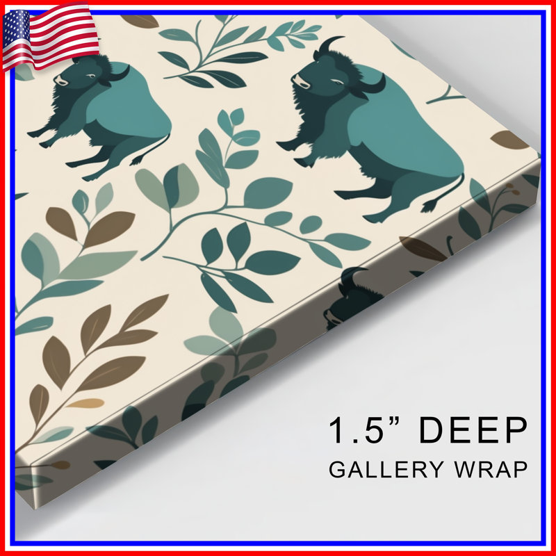 Buffalo et feuilles tendues sur toile tendue en plusieurs tailles, 20 po x 24 po