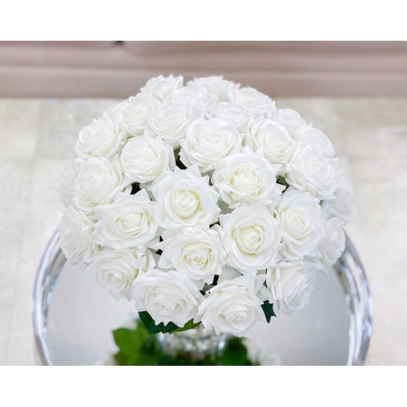 White Roses Stems - Large Real Touch White Roses - Faux Floral White Rose Stems