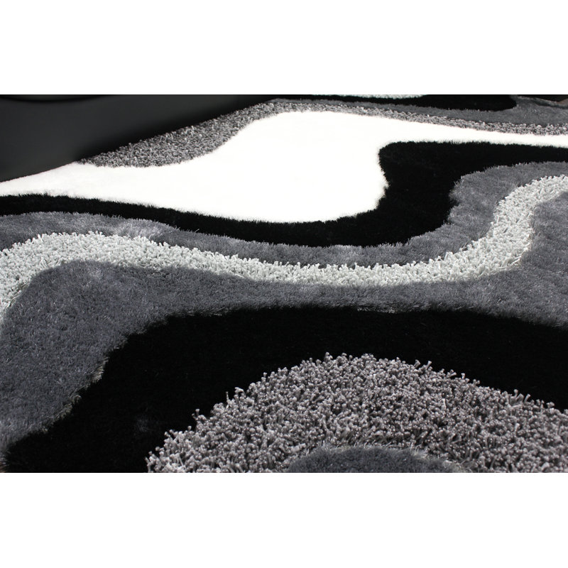 Tapis noir / gris touffeté à la main Lonan