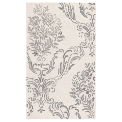 Evanthia Hand Tufted Wool/Cotton Floral Rug in Ivory/Gray