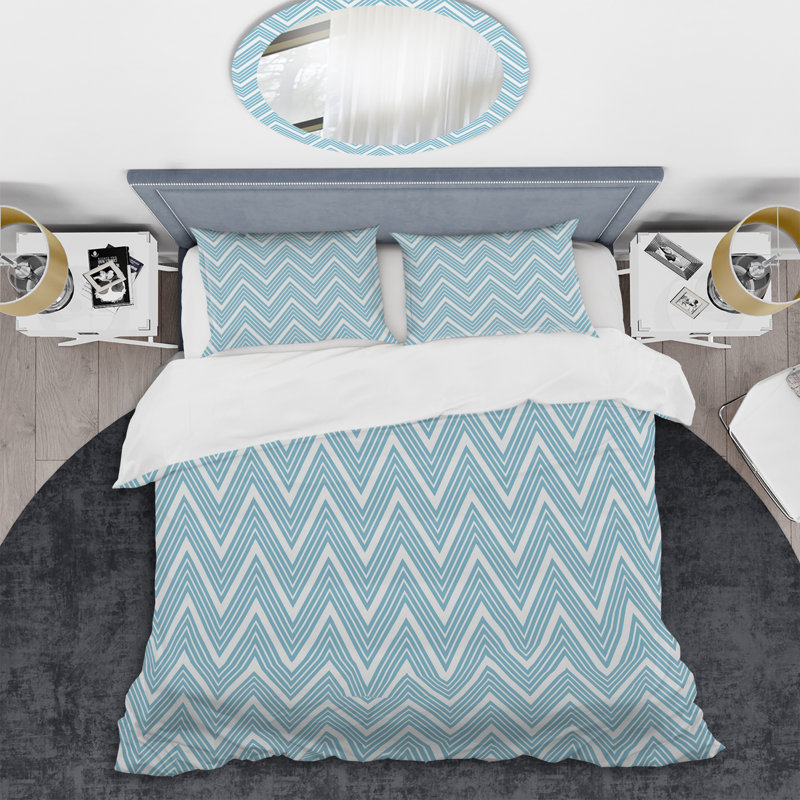 Chevron bleu horizontal - Ensemble de housse de couette abstrait - Polyester microfibre