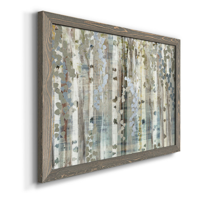 Birch Wood Meadow - Toile encadrée de qualité supérieure - prête à être accrochée, H 31 po x l 44 po x P 1 po, Gris