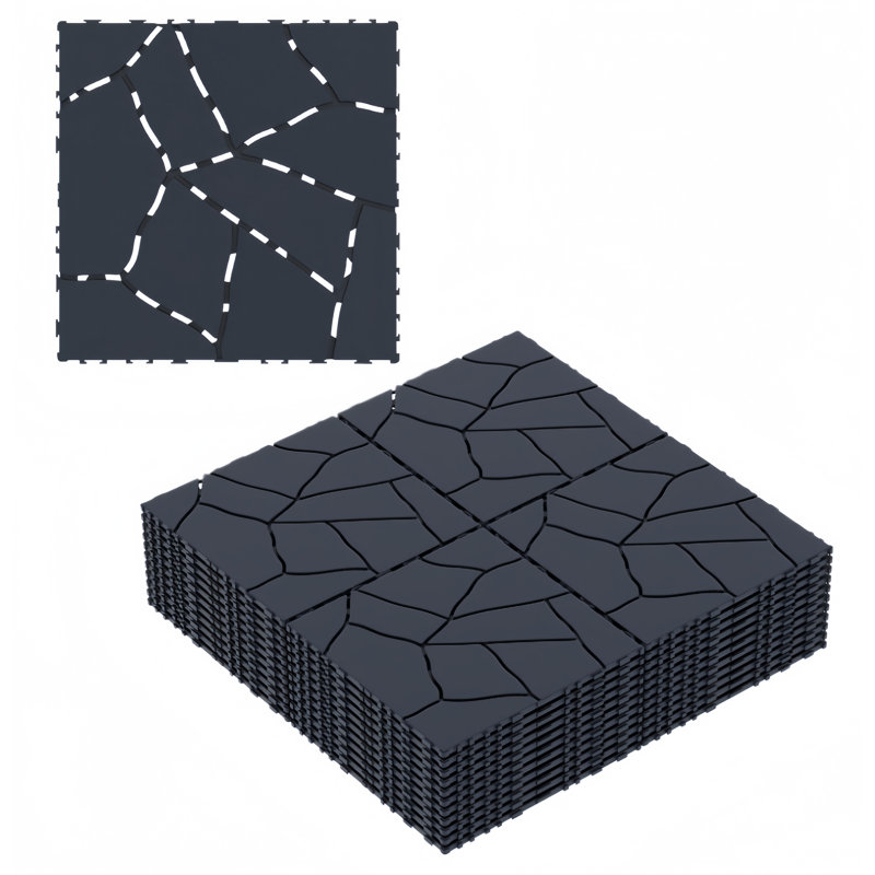 Carreau de terrasse en plastique de style pierre de 12 po x L 12 po, 44 pièces inclus, Gris foncé