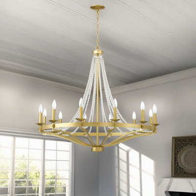 Shellman 12 - Light Living Room Steel Dimmable Wagon Wheel Chandelier with Crystal
