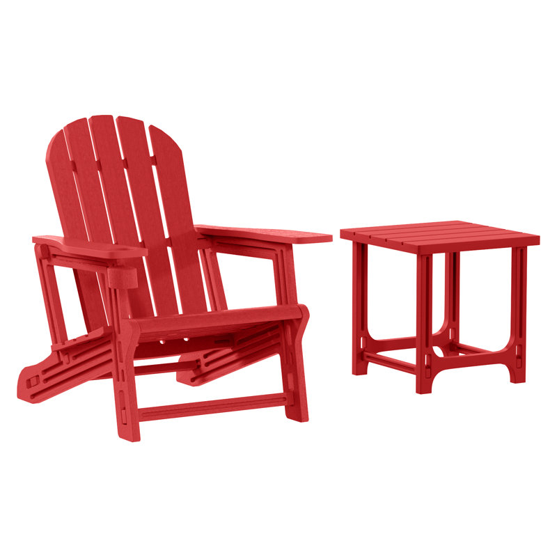 Outdoor Poly Adirondack Chair With Side Table, Red