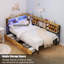 Lit de jour simple d'angle avec bibliothèque de rangement, tiroirs, lumières DEL et station de charge pour chambre d'enfant-1964777042
