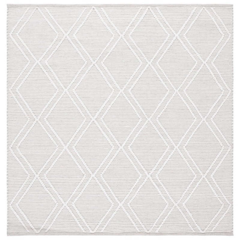 Light Grey and Ivory Square Flatweave Wool Rug