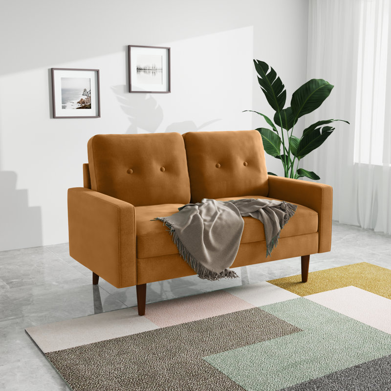 Causeuse à accoudoirs carrés de 58 po Madian, Velours gingembre, H 32,7 po x l 58 po x P 30 po