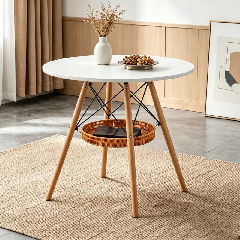 Table de salle à manger en MDF de 31,5 pouces, Blanc / bois