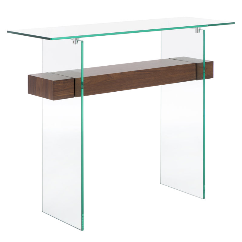 Kayley 39.4'' Glass Top Console Table, Walnut