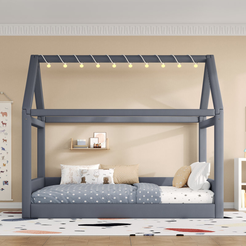 Upholstered House Daybed With Led Light Strips, Gray