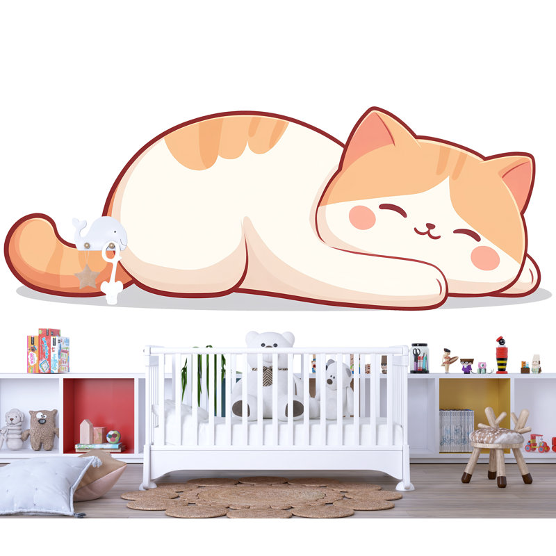 Adhésif décoratif chat endormi chambre de bébé art mural chambre d'enfant mignon chat autocollant chambre d'enfant murale animaux 225Mv