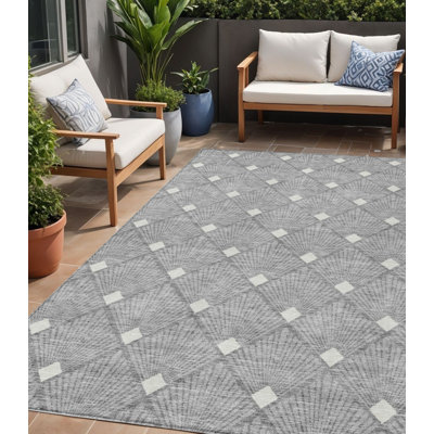 Tapis d'intérieur lavable à motif géométrique gris et ivoire 5 pi x 8 pi