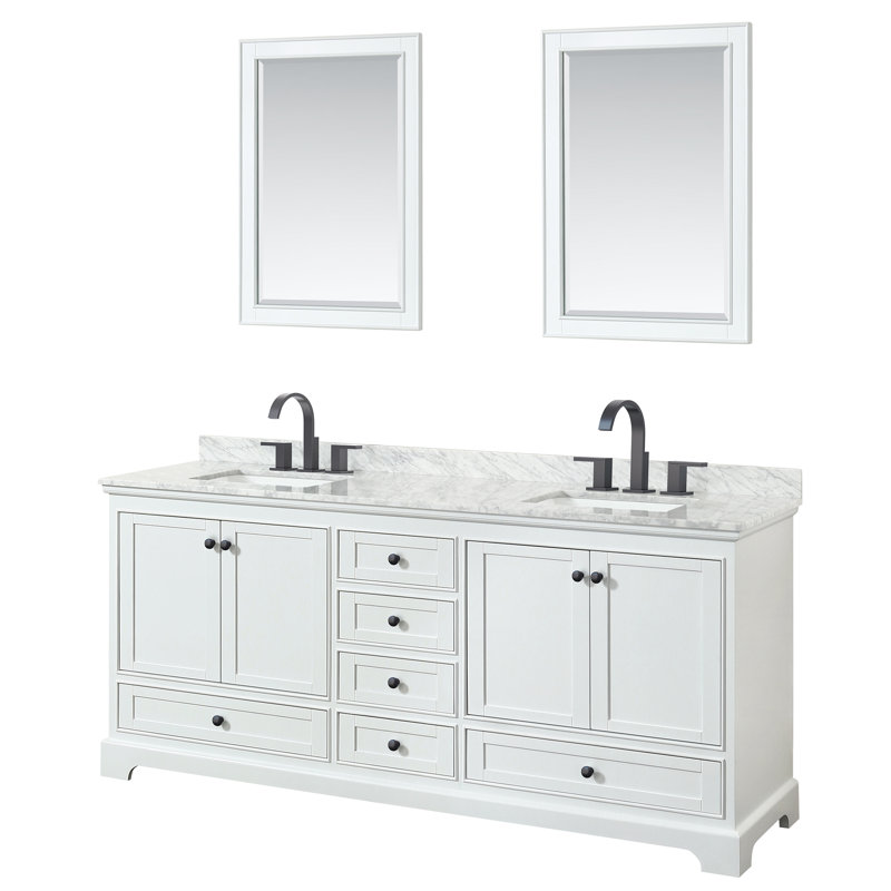 Ensemble de meuble-lavabo double 80 "avec miroir Deborah, Blanc, Noir mat