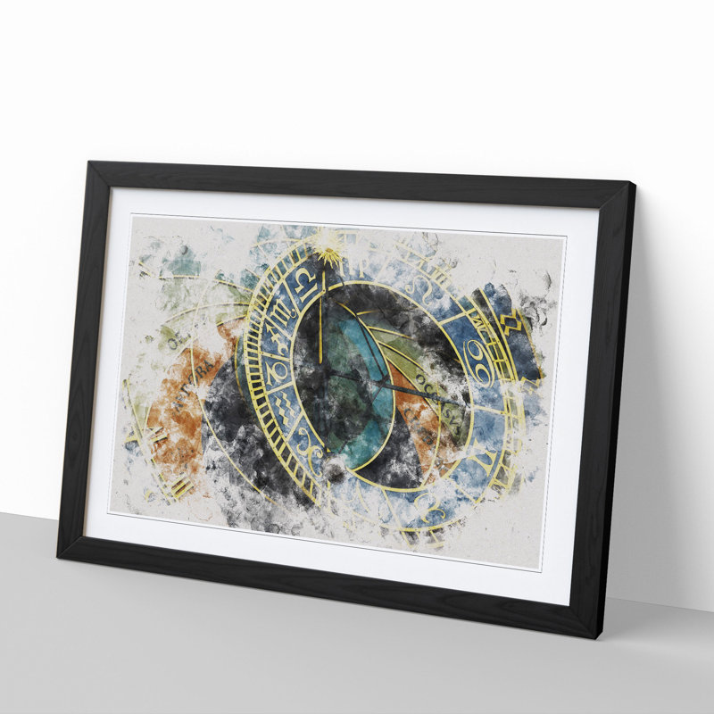 Astronomical Clock in Prague Watercolour - Picture Frame Graphic Art, Black, 65cm H x 90cm W x 2cm D
