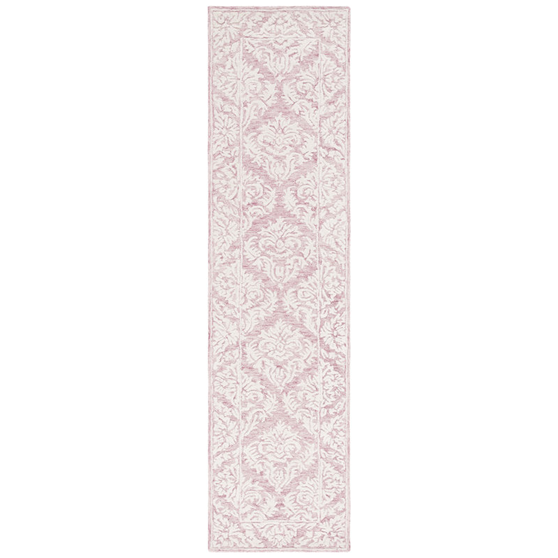 Tapis en laine touffeté à la main rose / ivoire Dylanne, Tapis de couloir 2 pi 3 po x 9 pi