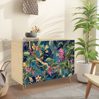 Buffet Buffet avec rangement Celestial Garden Botanical Cosmic Floral avec 2 portes pour le salon et la cuisine