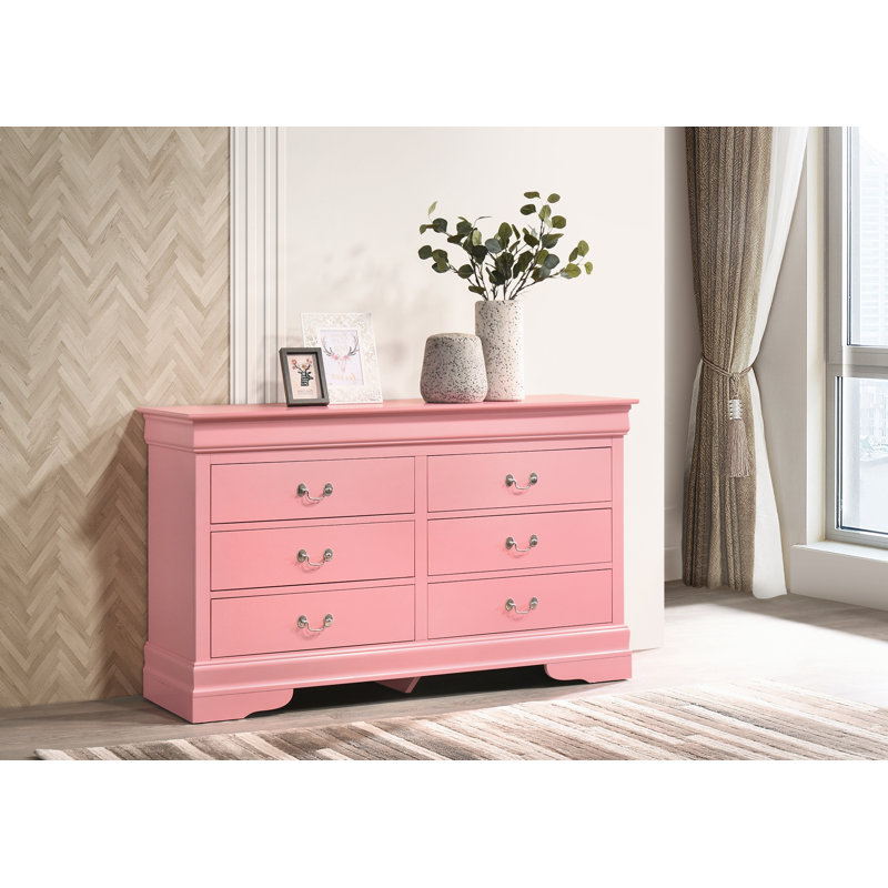  Louis Phillipe Vernon 6 Drawer Double Dresser, Pink