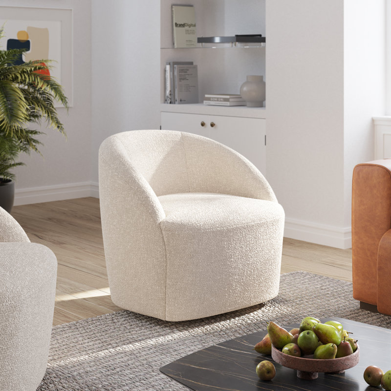Chaise longue pivotante rembourrée Alma Boucle, Boucle blanche Crema