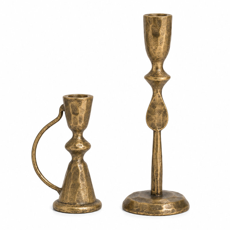 Ensemble de porte-chandelles en fonte, chandeliers en laiton antique pour chandelles standards (ensemble de 2)