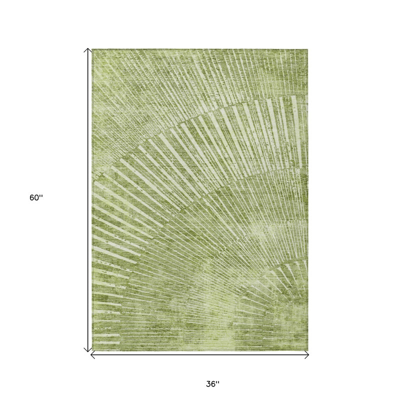 3' X 5' Sage Abstract Washable Non Skid Indoor Outdoor Area Rug