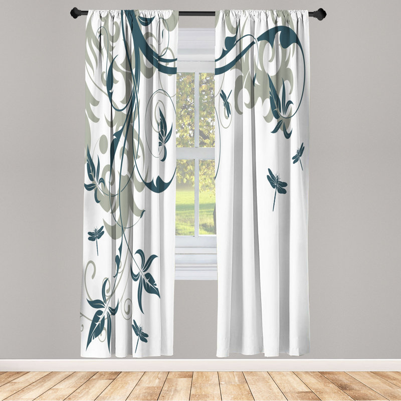 Microfiber Floral Semi-Sheer Rod Pocket Curtain Panels, 28" W x 63" L, Gray/White