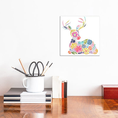 Floral Silhouette: Deer by Stephanie Corfee - Wrapped Canvas Painting