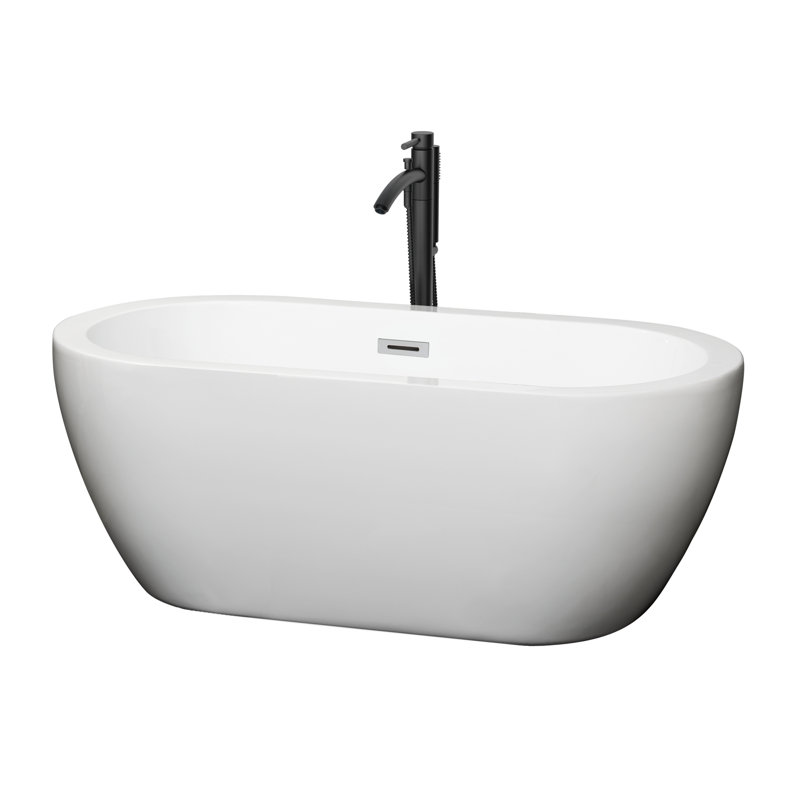 Soho 60'' x 29.25'' Soaking Acrylic Bathtub with Faucet, White/Polished Chrome/Matte Black