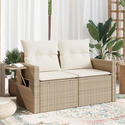  Canapé de jardin avec accoudoirs réglables PE en rotin beige moyen