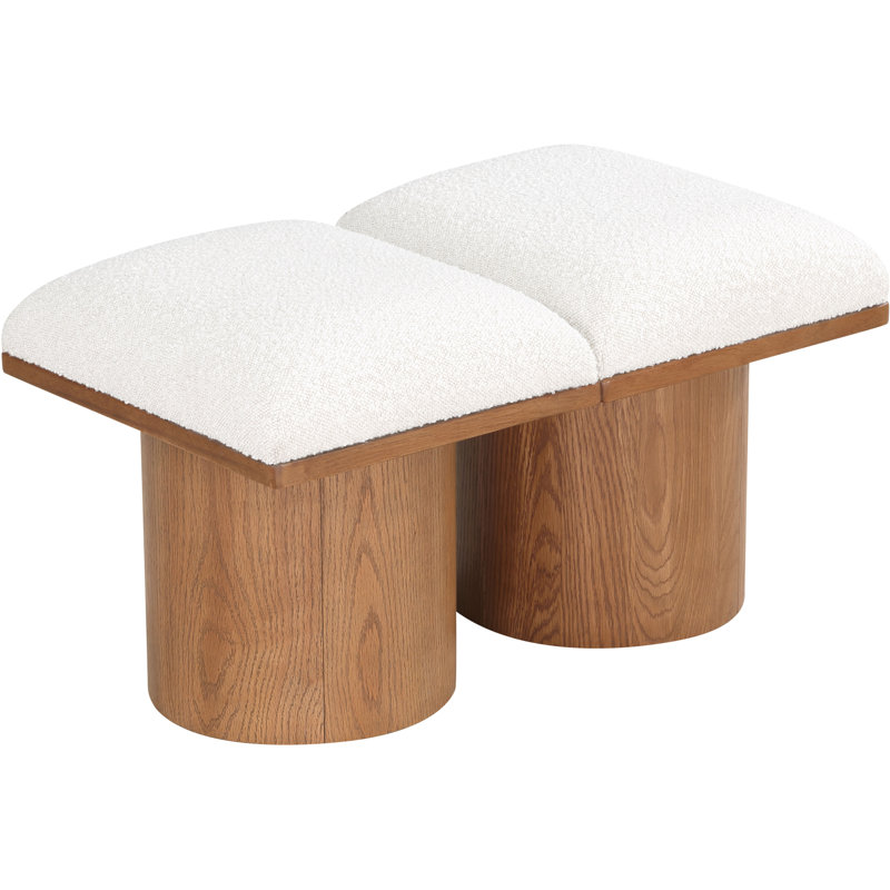 Banc rembourré Husnan, H 17,5 po x l 36 po x P 15,5 po, Tissu crème bouclé, Noyer brun