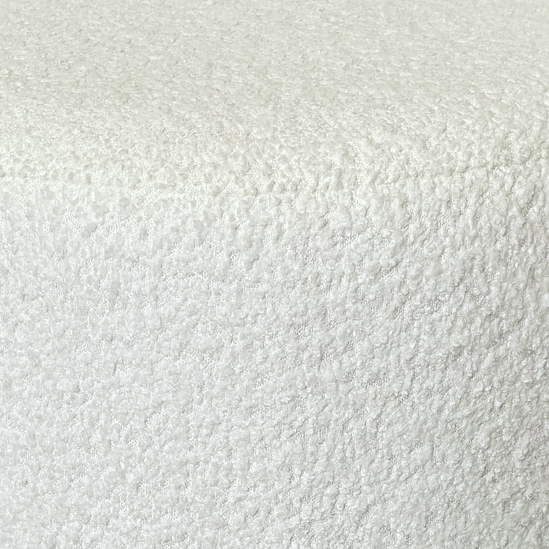 Modern Boucle Fabric & Engineered Wood Round Ottoman , White