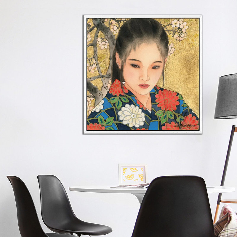 Noriko - Painting on Canvas, 93.98 cm H x 93.98 cm W, White Framed