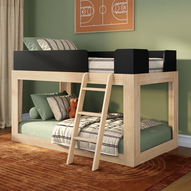 Ambur Twin over Twin Solid Wood Standard Bunk Bed, Black/Blonde