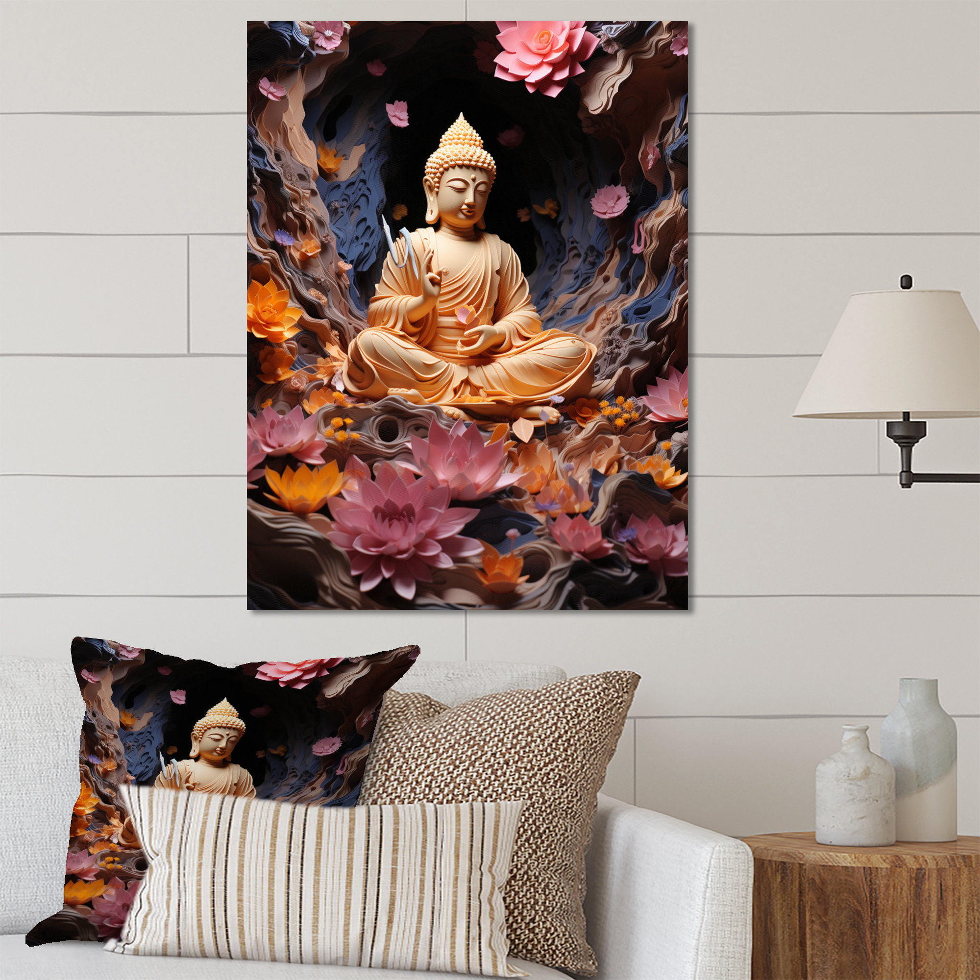 House of Hampton® Gold Pink Buddhism Lotus Enlightenment This II On ...