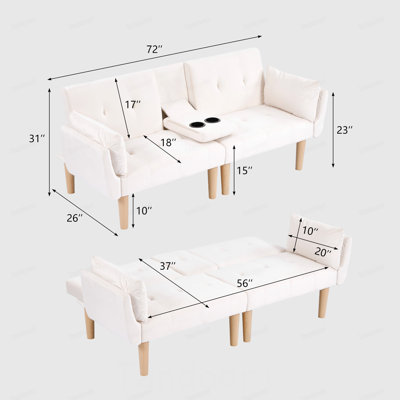 Canapé double pliable, revêtement en velours doux, canapé confortable pour 2 personnes