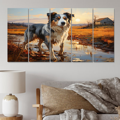 Border Collie Walking Under Horizon I - Animals Dog Canvas Art Print - 5 Equal Panels