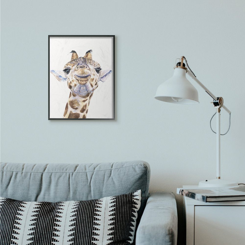 Grande tête de girafe Beckey, H 20 po x l 16 po x P 1,5 po, Giclée encadrée noir minuit
