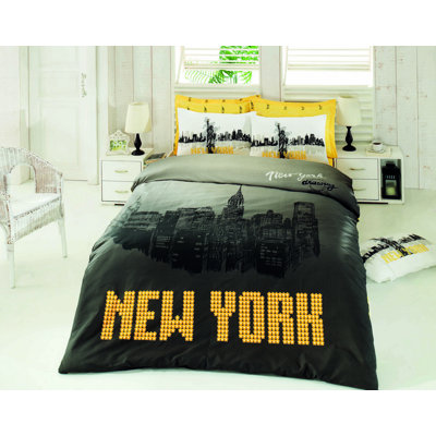 Ensemble de housse de couette 4 pièces en mélange de coton jaune / blanc / noir Napper