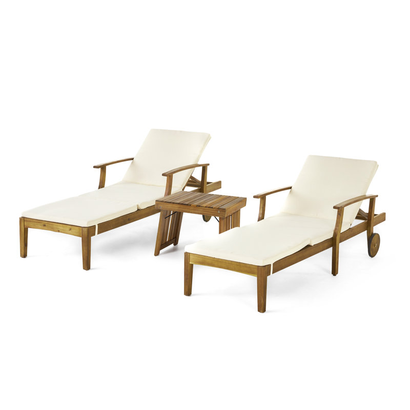 Chaise longue inclinable avec coussin et table Sonntag, Crème