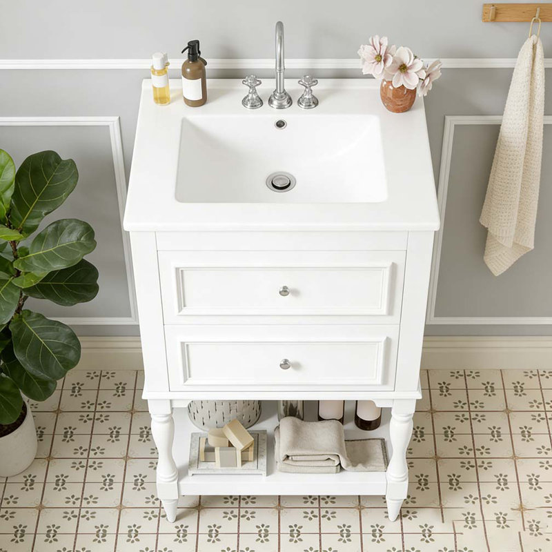 Meuble-lavabo 24 po avec lavabo en céramique, Blanc