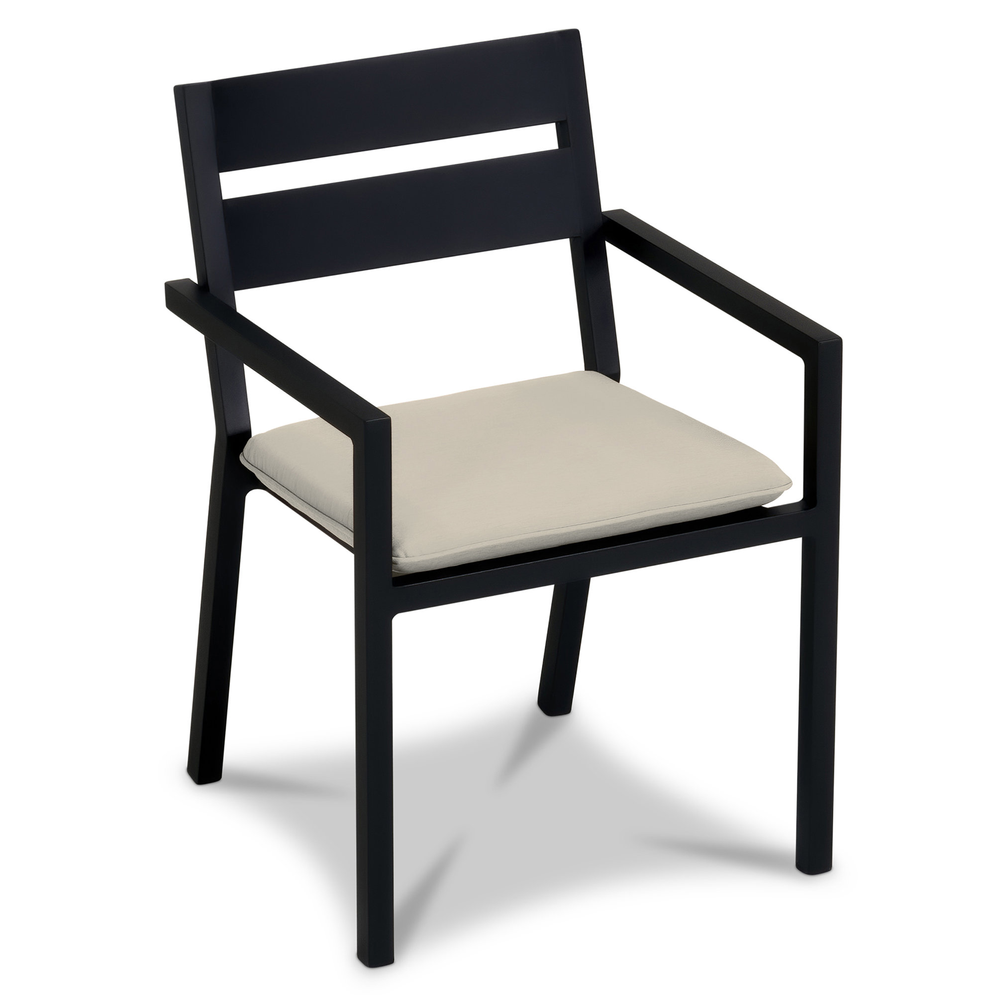 Vivant Aluminum Outdoor Dining Armchair with Cushion, Canvas Flax, Black