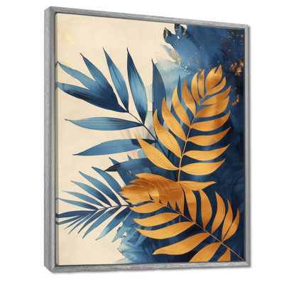Or et feuilles de palmier bleues dans la jungle I - Plantes, décoration murale