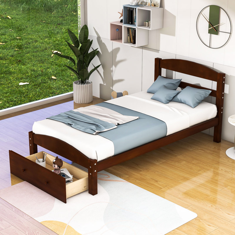 Gloriana Twin Low Profile Storage Platform Bed, Gray