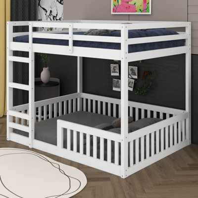 Full Over Full Wood Bunk Bed With Ladder And Guardrails, Solid Wood Bed Frame For Bedroom, Guest Room by Harriet Bee