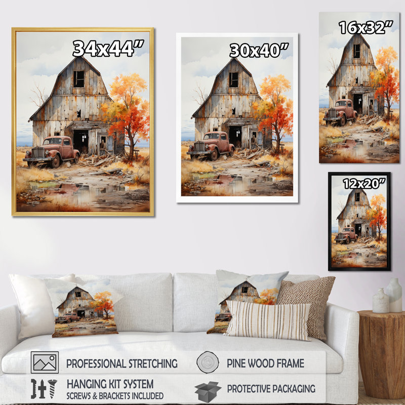 Aswini Barns Rustic Charm IX - Art mural de grange pour le salon, H 32 po x l 16 po x P 1 po, Cadre flottant érable
