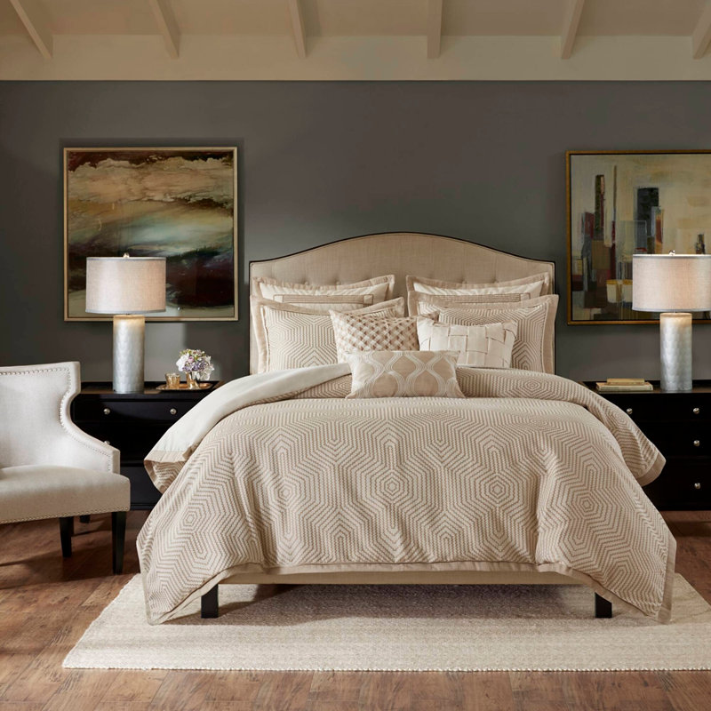 9-Piece King Abstract Comforter Set, Tan+Ivory