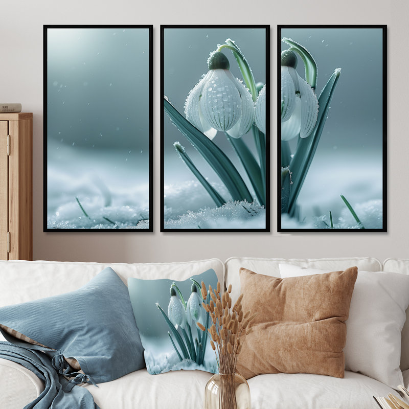 Ensemble de salon Lamberson - Snowdrops Wall Art, H 28 po x l 36 po x P 1 po, Toile avec cadre flottant noir